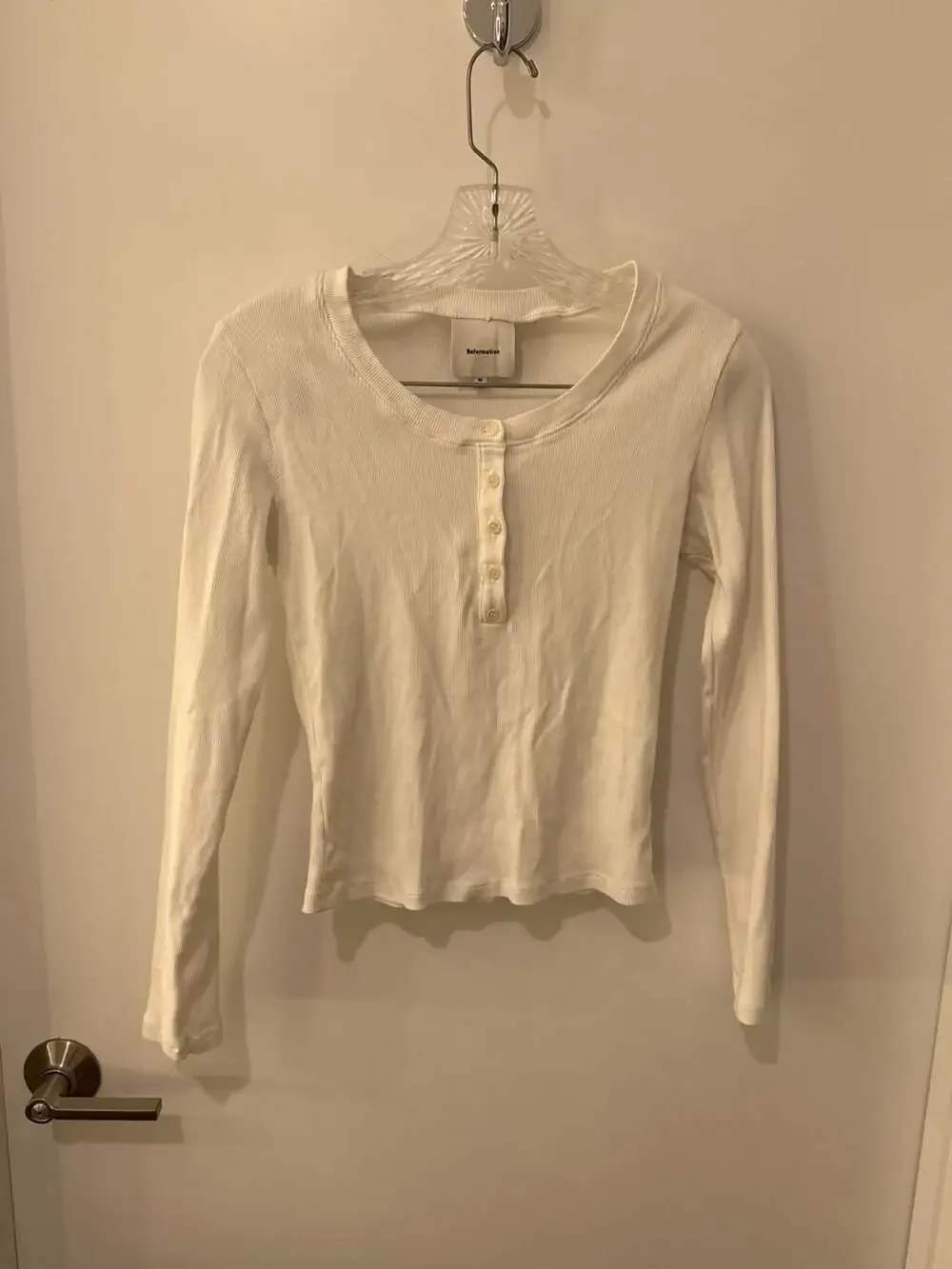 Reformation Ribbed Henley Long Sleeve Shirt White